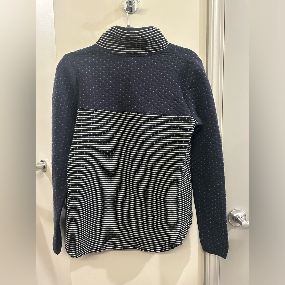 Maurice’s Snap Front Sweater Women’s Medium Navy Stripes - Picture 4 of 11